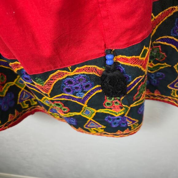 Handcrafted Red Gypsy Kutchi Hand Embroidered Mirrow Imag Ethnic Maxi Skirt XL - Picture 10 of 13